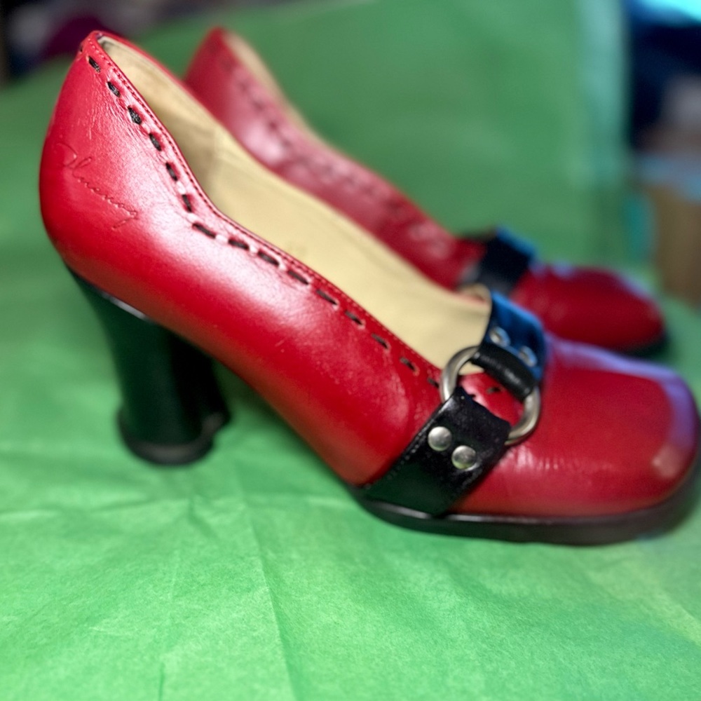 John Fluevog Red & Black Hi Choice Vanny Size 6.5